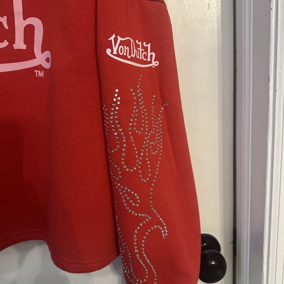 Von Dutch Red Cropped Embellished Hoodie Size XLARGE - Picture 3 of 16